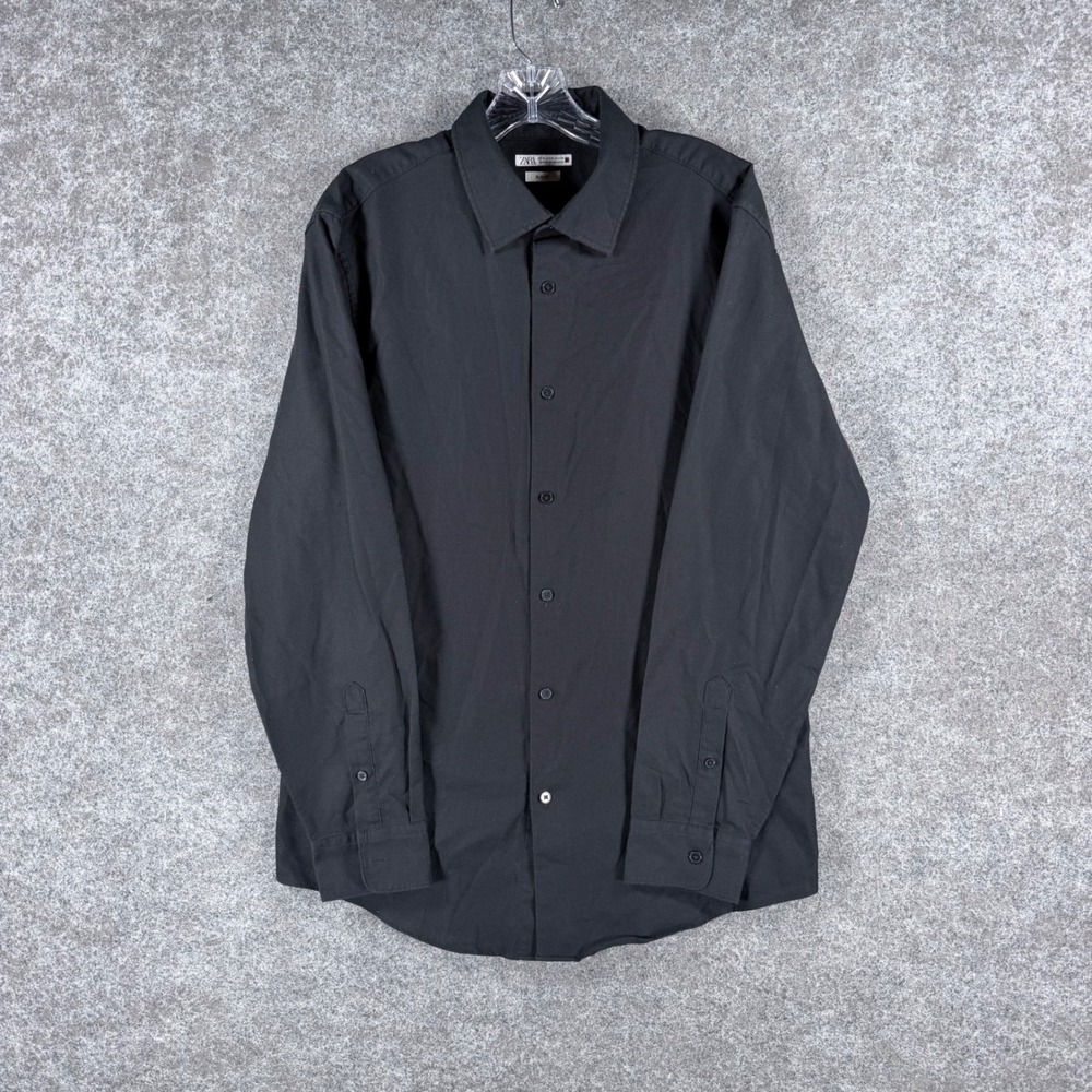 Zara Men's XL Black Slim Fit Long Sleeve Button-Down Dress Shirt